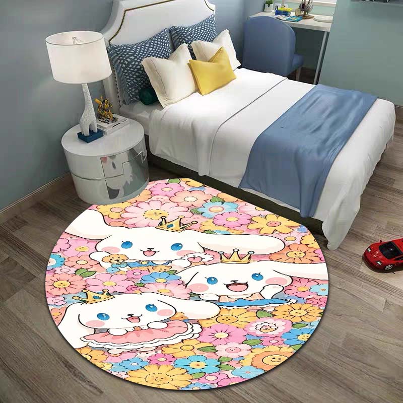 The My Melody and Cinnamoroll Cartoon Round Rug Can Be Used To Decorate Living Rooms, Bedrooms, Sofas, and Playrooms;