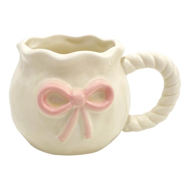 Portable Butterfly Knots Ceramic Coffee Cup Drinking Mug With Bowknot Heart Pattern Home Office Drinkware