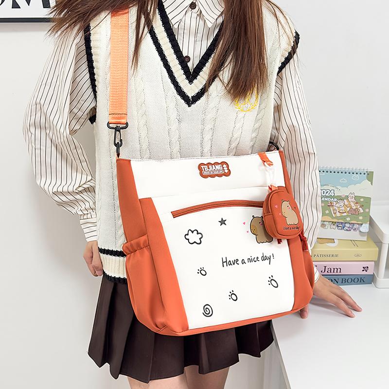 Women's Handbag Cartoon Print Book Bag Student Shoulder Bag Large Capacity Crossbody Bag