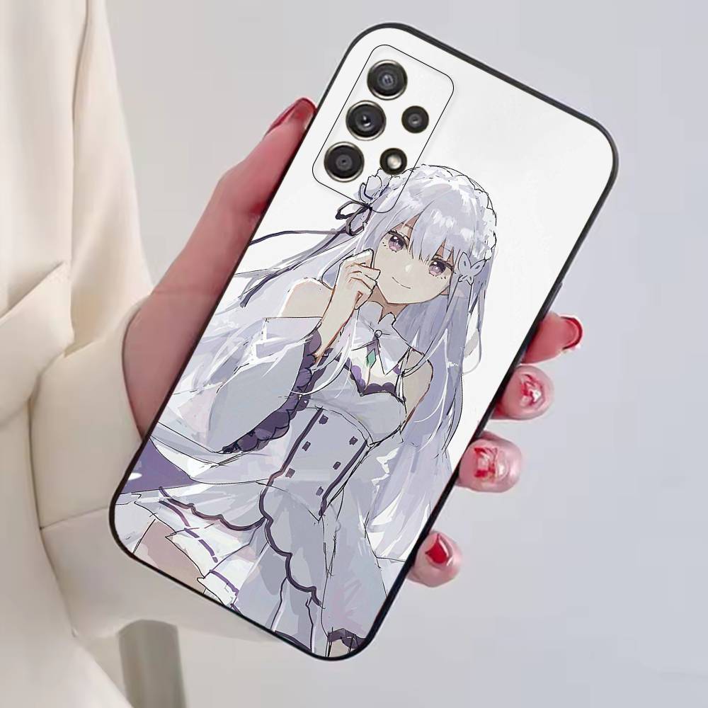 Anime Süßes Mädchen RE:Zero Emilia Handyhülle für Samsung S25,S24,S21,S22,S23,S30,Ultra,S20,Plus,Fe,Lite,Note,10,Schwarze Hülle