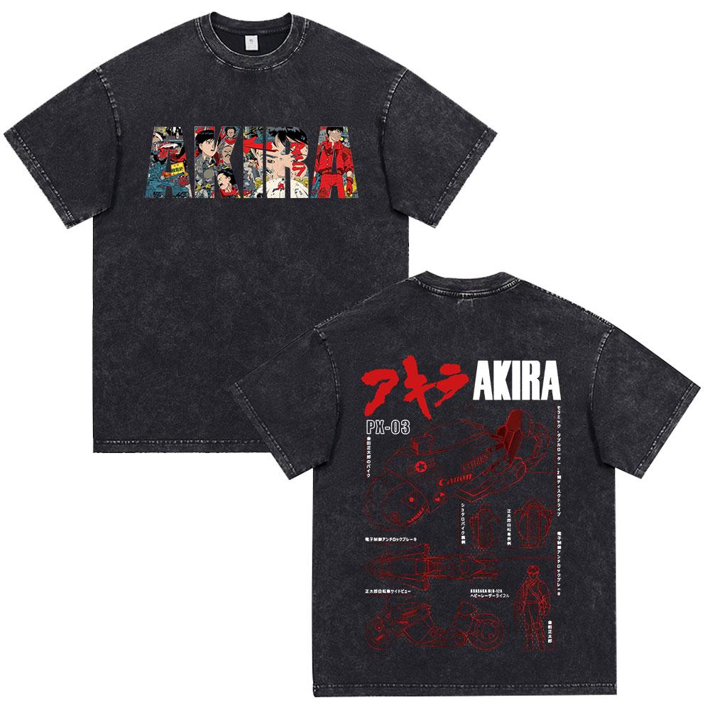Anime Akira Vintage Washed T Shirt 90s Science Fiction Movie Shotaro Kaneda Short Sleeve T Shirts Cotton Casual Loose T-shirts