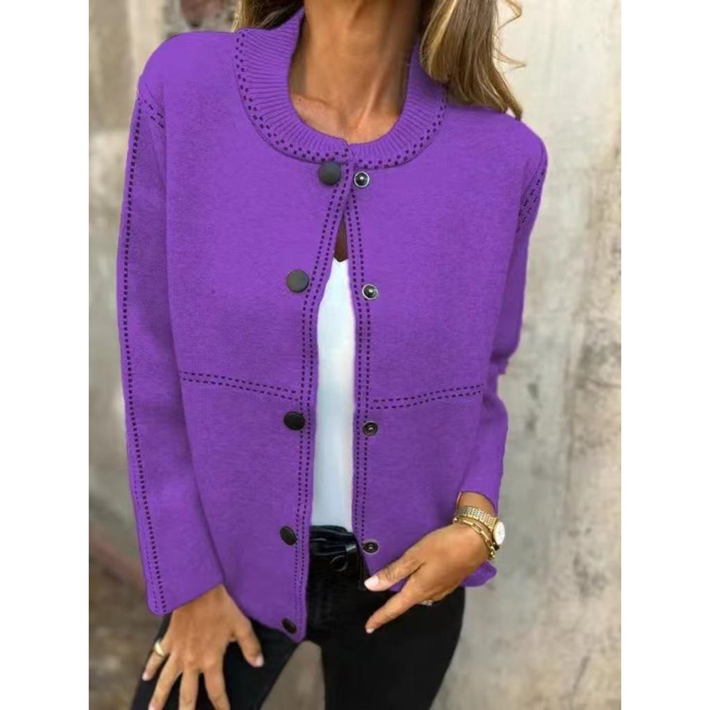 2025 Autumn Winter New Striped Loose Round Neck Button Long Sleeve Versatile Sweater Coat for Women