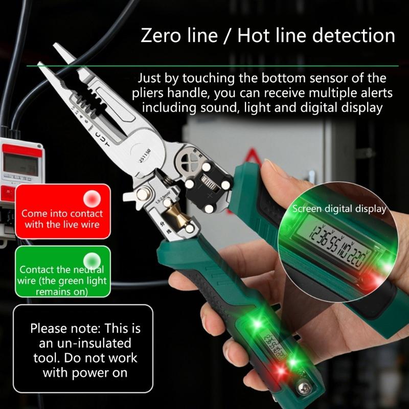 Industrial Multifunction Wire Stripping Tool Integrated Voltage Detector Ergonomic Nonslip Grip for Electricians