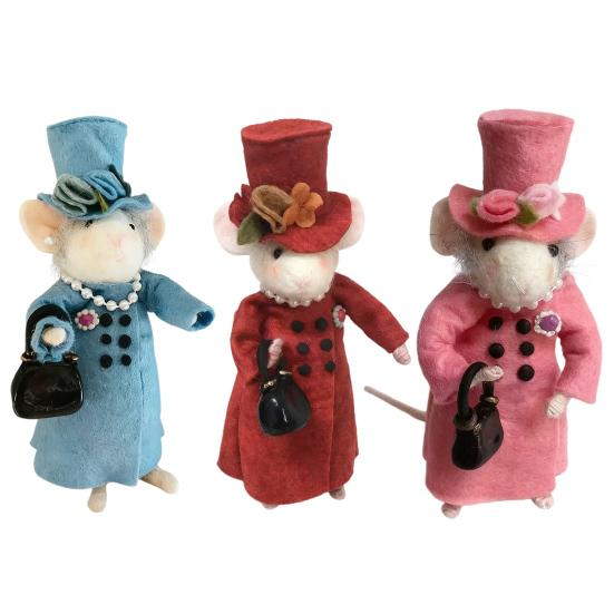 Christmas Felt Mouse Cute Felt Mouse Lady Figurine Needle Felted Mouse Ornament for Festive Holiday Tabletop Mantel Desk Decoration