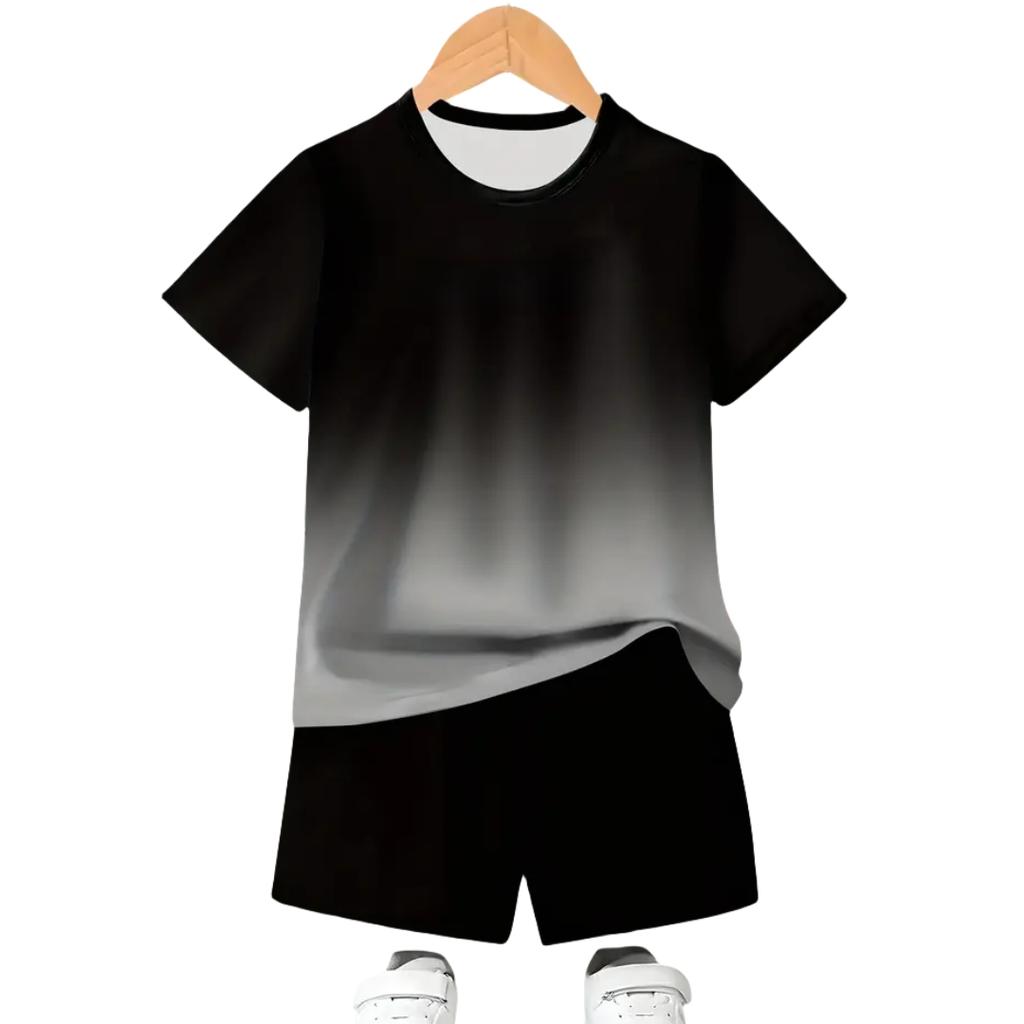 Summer Gradient Colored Letters Creative Fun Pattern Children's Fashion Comfortable Soft Breathable Short Sleeved Two-piece Set