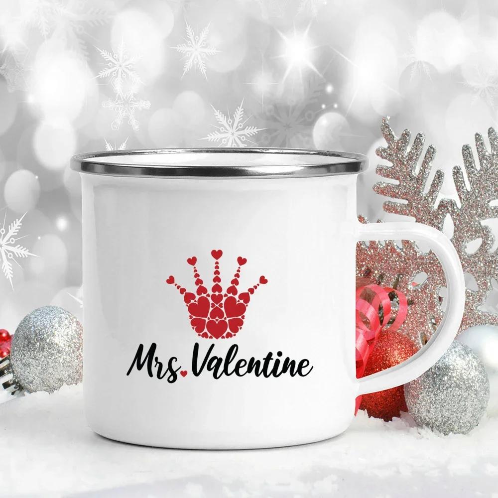 My Heart Belong To Her/him Printed Couples Mugs Creative Coffee Wine Couple Cups Drinks Dessert Milk Enamel Cup Valentines Gifts
