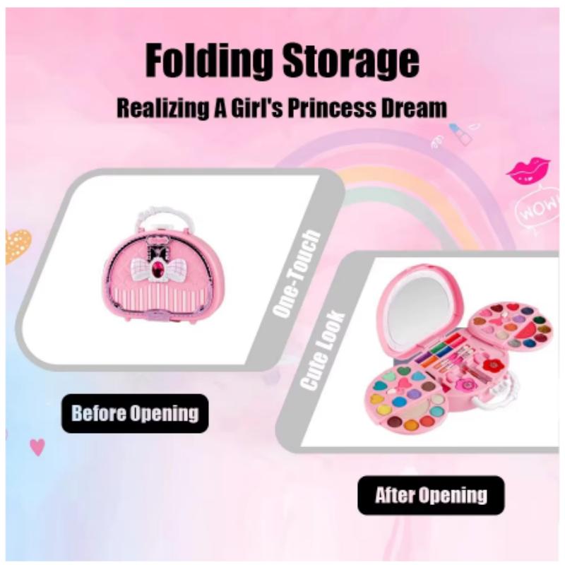 Kids Beauty Toys Makeup Kit Little Bag Washable Pretend Play Cosmetic Set Toys with Mirror Non-Toxic & Safe Birthday Gifts Girl
