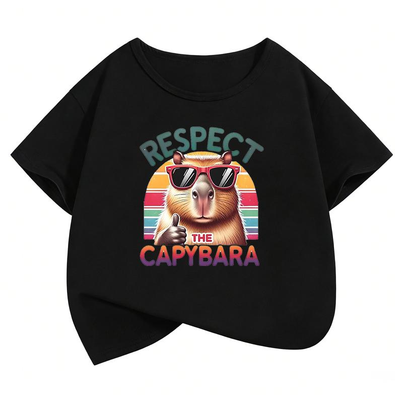 Streetwear Capybara Design T-Shirt Bedrucktes T-Shirt Sommerkleidung für Mädchen Kurzarm Tops T-Shirts Niedliche Mädchenkleidung