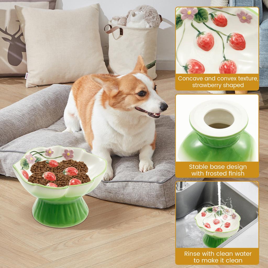 Ceramic Pet Bowl 150 ml Heighten Slow Feeder Cat Bowl with 15 ° Inclined Design Wide Mouth Cat and Dog Water Bowl Pet Supplies