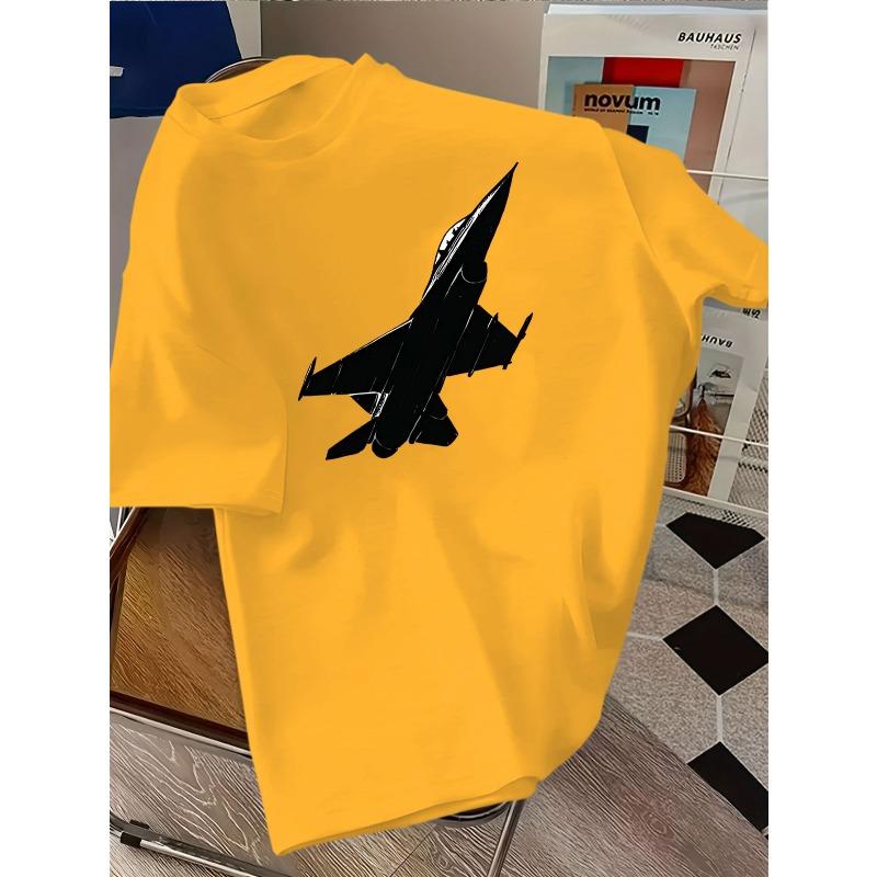 Kids Crewneck Short Sleeve T-Shirt, Cool Black Fighter Jet Print, Versatile Casual Summer Tee for Boys Students