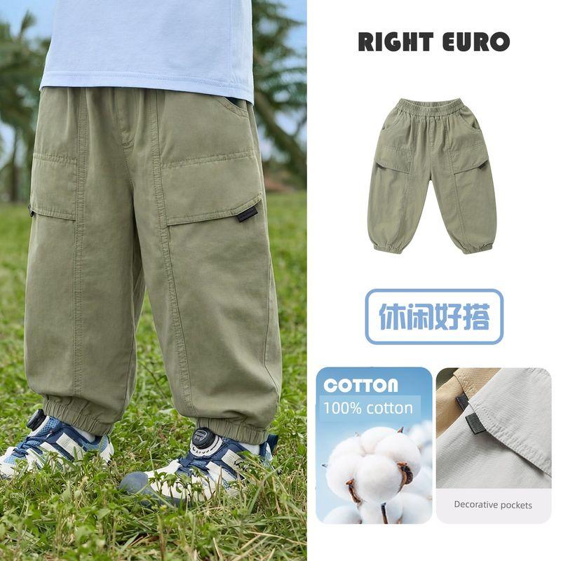 Right European Style Boys  Pure Cotton Lightweight Cargo Pants Children s Outdoor Summer 2026 New Children s Clothing Baby Casual Style Long Pants Pine Needle Green 130