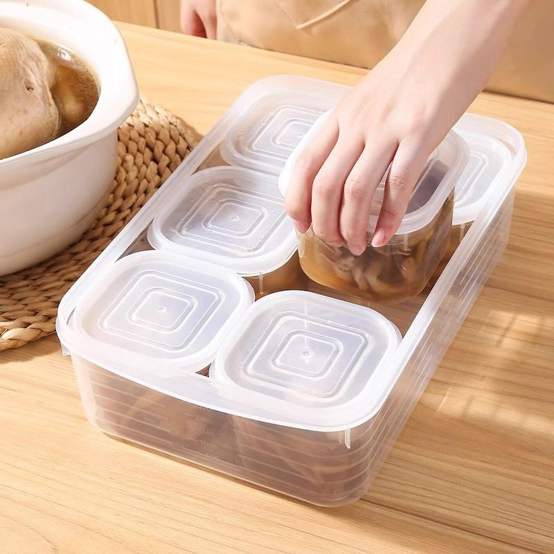 Crisper 6 Grids Refrigerator Storage Box Divided With Scale Frozen Soup Box Trasparent Sealed Fresh-Keeping Box Spices