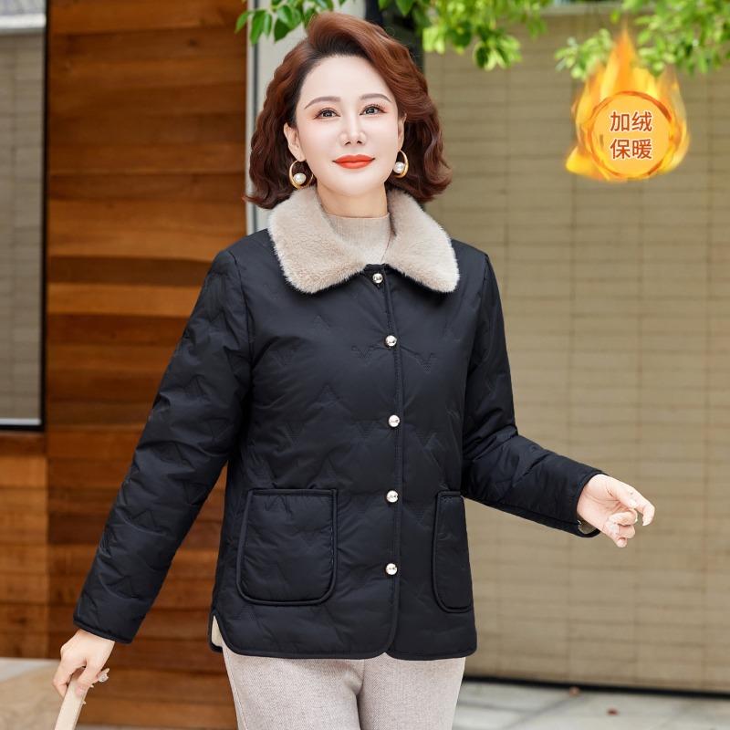 

Женская одежда флисовая теплая куртка из хлопка с низким ворсом простая для通勤 меховой воротник для среднего возраста осень-зима хлопковая одежда с подкладкой 1XL [recommended 80-50kg]