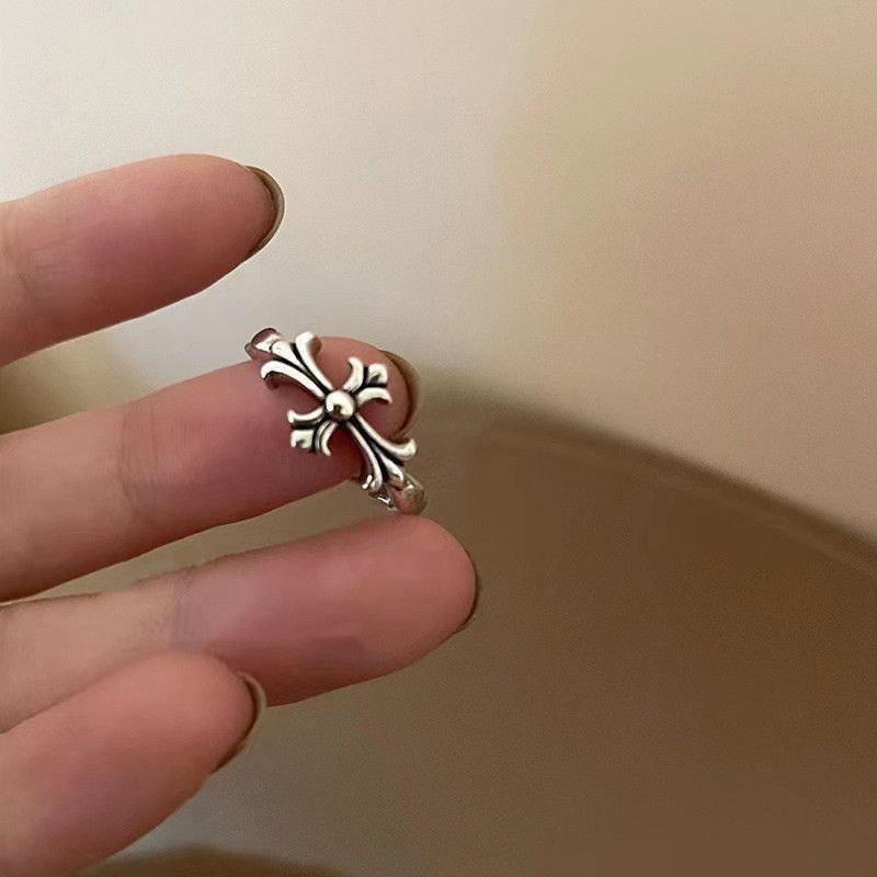 Dark Old Cross Open Ring Female Style Niche Design Ring Simple Fashion Personalized Index Finger Ring