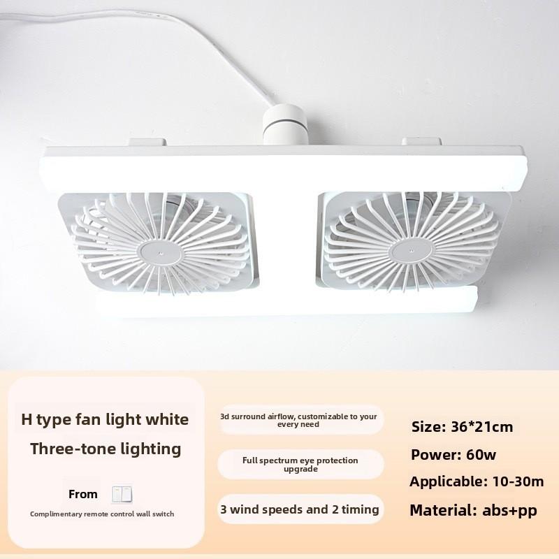 New Dual Fan Ceiling Light, E27 Screw Base LED Fan Lamp for Bedroom Kitchen, Super Strong Wind Quiet Ceiling Fan Light