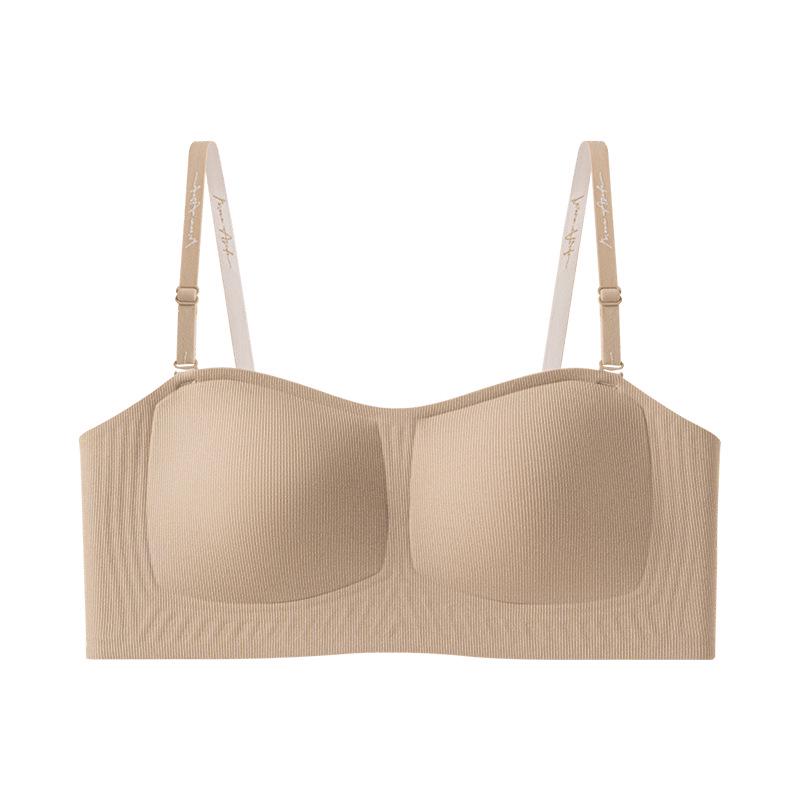 Seamless Wire-Free Bandeau Bra with Detachable Straps, Anti-Slip & Anti-Sagging Features, Side Support, Fixed Cups for Women.