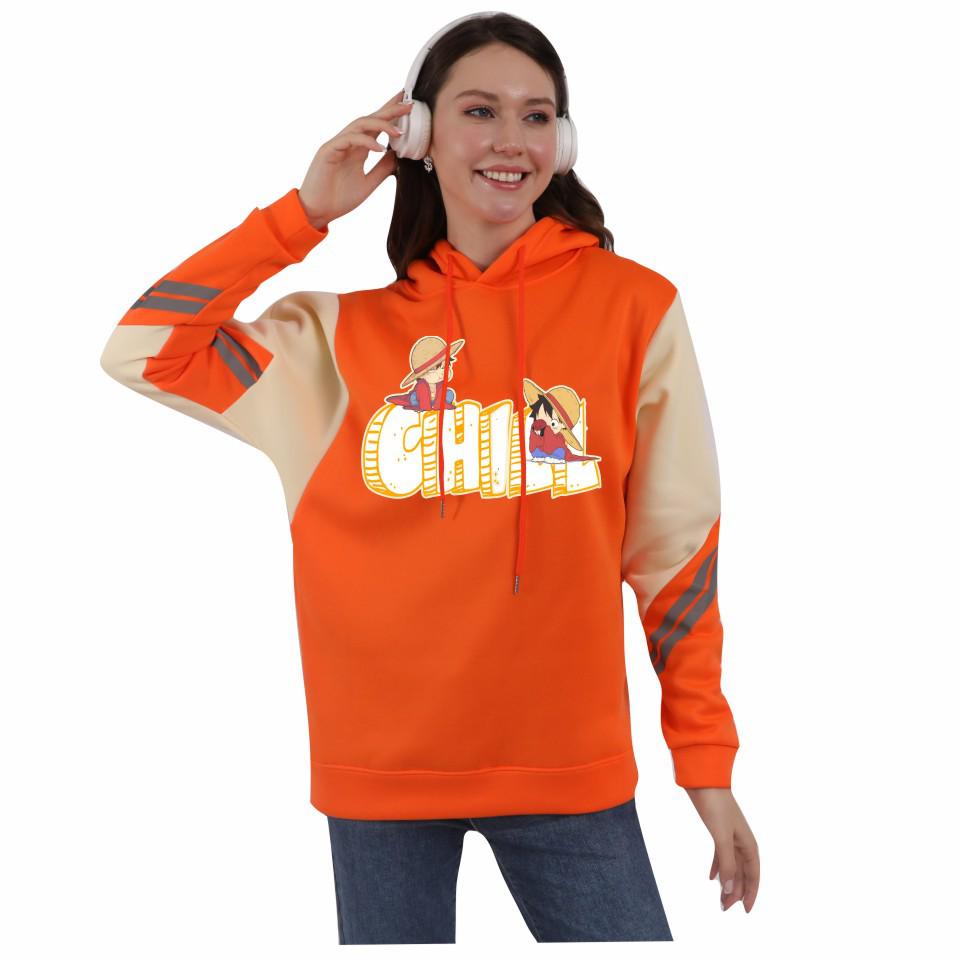 One Piece Pirate King Men's and Women's Color Block Fleece Hoodie - Autumn/Winter