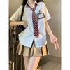 Women's Summer Striped JK Uniform Style Short Sleeve Blouse