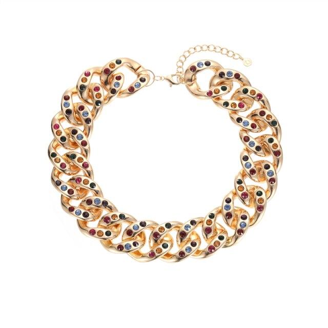 

Modish Fashionable Punk Chunky Short Necklaces Women Rhinestone Crystalline Chain Choker Clavicle Collar Dramatic Statement Pendant Necklace Jewelry