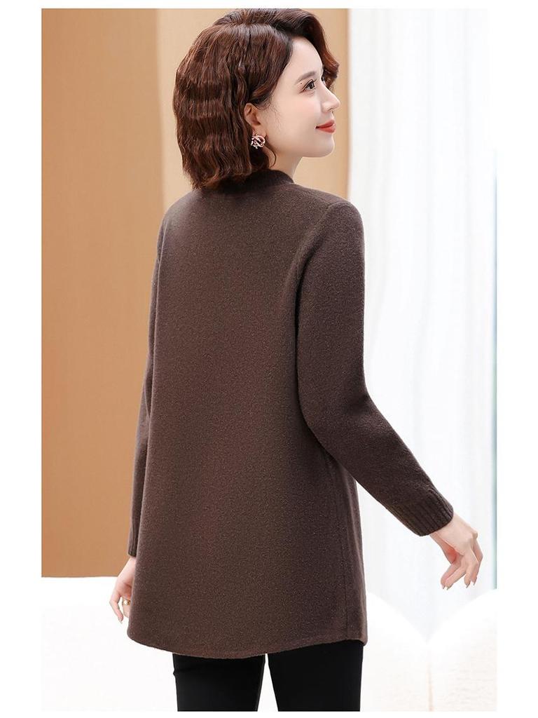 220 Jin Plus Size Middle-Aged & Elderly Women's Round Neck Pullover Sweater, Autumn/Winter, Loose Fit, Base Layer.