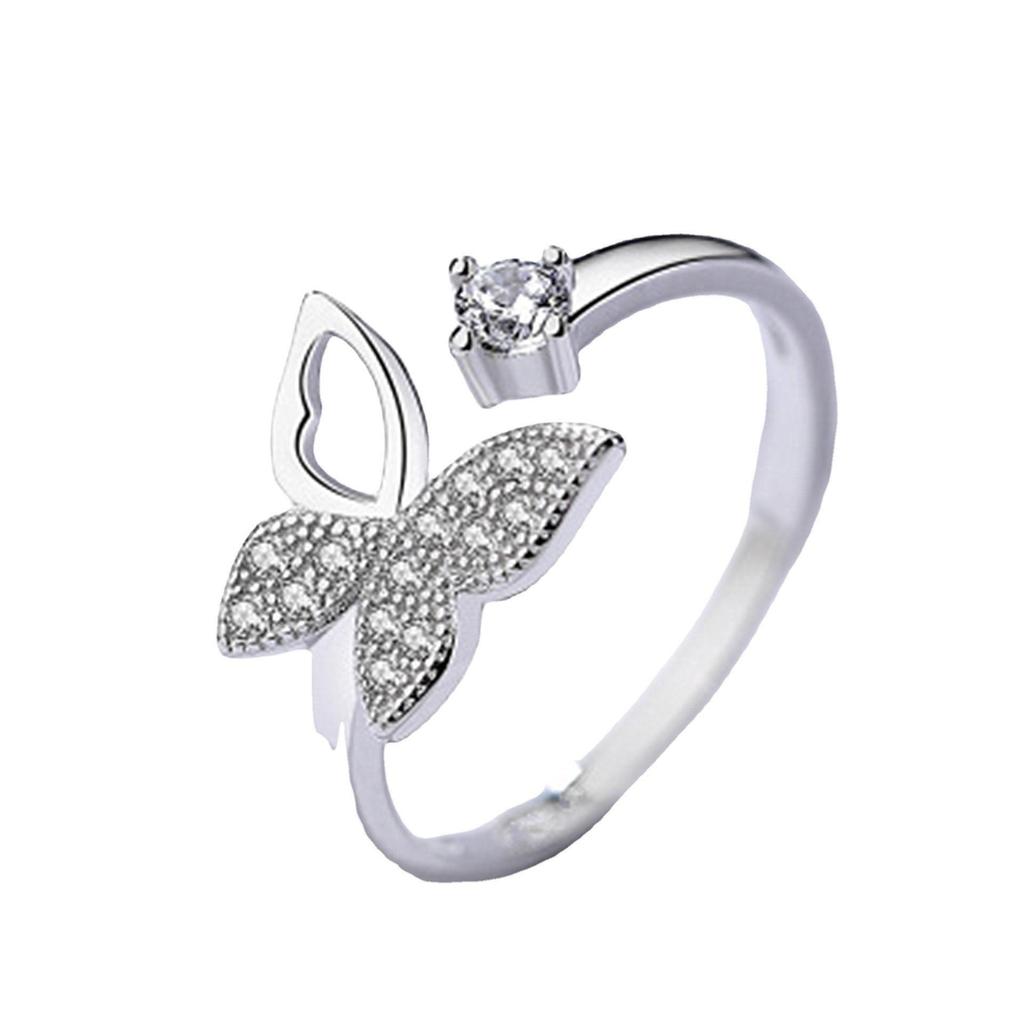 Korean 925 Sterling Silver Butterfly Zircon Ring for Women: Elegant, Simple, Open Design