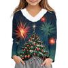 Girls' V-Neck Christmas Print Long Sleeve Thermal Shirt for Winter Base Layer
