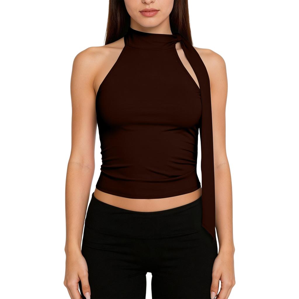 Women's Fashion Bow-Detail Cold-Shoulder High-Neck Sleeveless Top