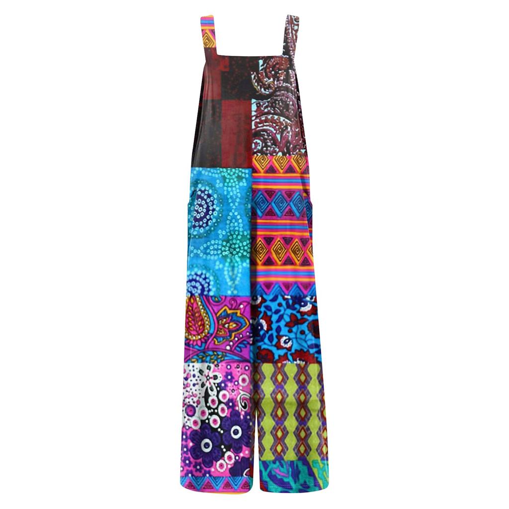 Women's Casual Straight Jumpsuit Sleeveless Bohemian Printed Jumpsuit