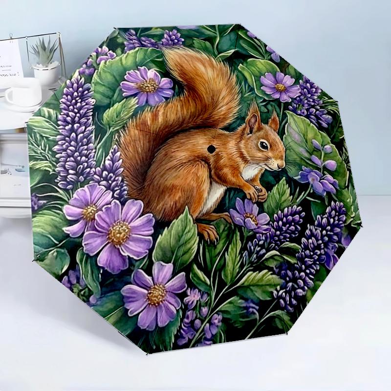 Squirrel And Acorns Stained Glass 8-Frame for Travel, Camping, Casual Lightweight Portable Umbrella, Essential for Every Family Holidays Birthday Gift