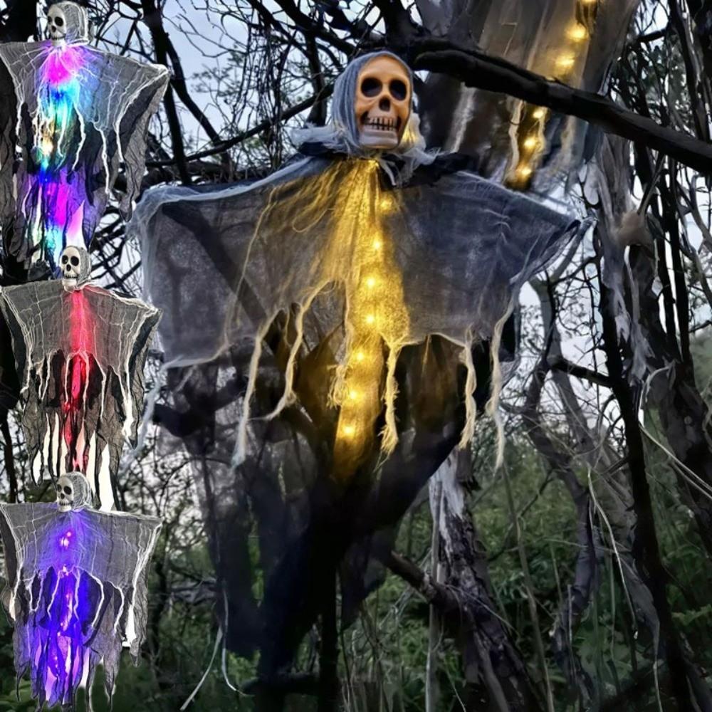 New Glowing Hanging Ghost Skull Halloween Decoration Courtyard Ghost Ornament Realistic Horror Party Props Atmosphere