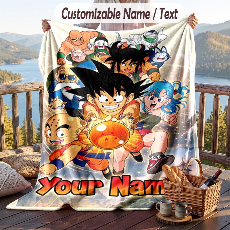 Personalized Flannel Throw Blanket,Dragon Ball Custom Printed Name, Cozy Plush Blanket For Home Use
