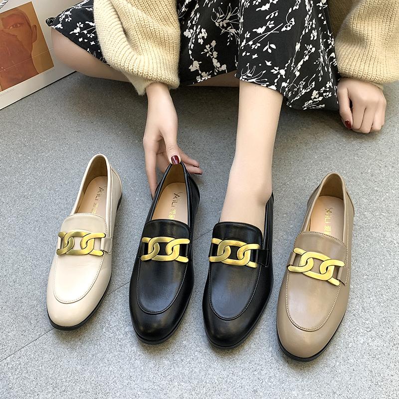 Women Flat Shoes Spring Fashion Brand Chain Women Slip On Loafers Shoes Flat Heel Casual British Style Oxford Shoes Plus Size
