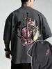 Trendy Casual Japanese Yinyang Koi Fish and Samurai Sword Pattern Cotton Unisexs Tshirt Shortsleeved Tshirt Casual Loose Unise