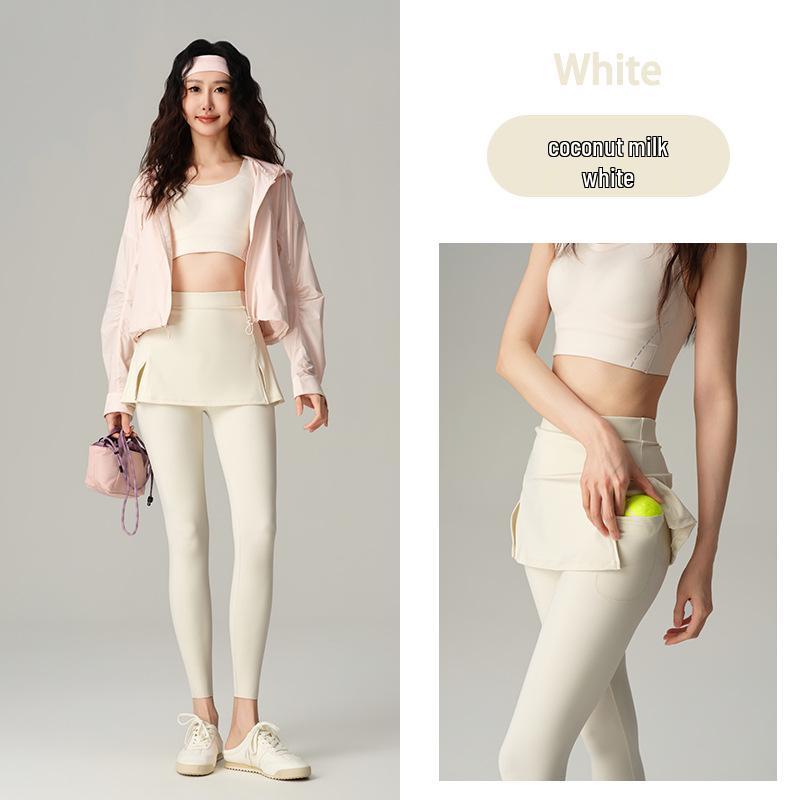 

Two-in-One Skirt Shorts with Pocket, Yoga & Tennis Ready, High-Waist Control for Spring/Fall. M [90-105 lbs]