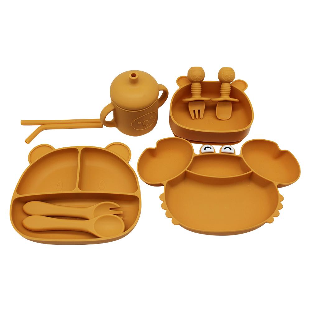Children's Dinner Plate Bear Compartment Plate Bear Bowl Learning Cup with Suction Cup Autonomous Feeding Training Bowl and Plat