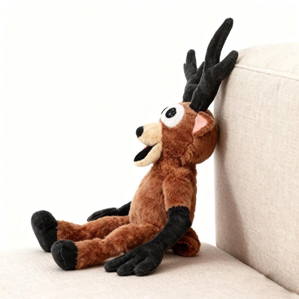 Plush Deer Stuffed Animal Toy - Super Soft Huggable with Big Expressive Eyes, Detailed Black Antlers, Brown Body & Black Limbs