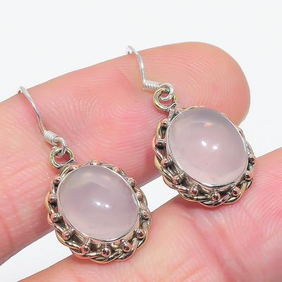 Natural Rose Quartz Gemstone 925 Solid Sterling Silver Gift Earring 1.50" d6C31
