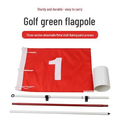 Enhanced Three-Section Golf Flagstick Set: Detachable Metal Pole, Hole Cup, Nylon Flag