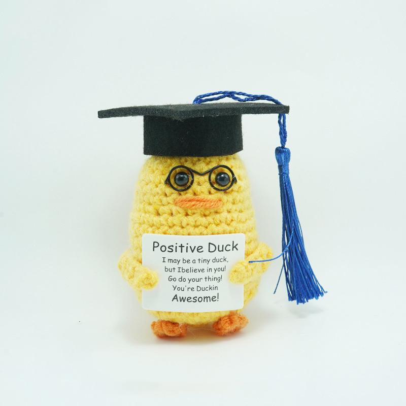 Funny Positive Crochet Dr Potato Doll Desktop Ornament Handmade Cheer Emotional Support Positive Duck with Card Home Party Decor
