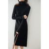 2022 Autumn/Winter Wool Slim Fit Striped A-Line Dress with Pile Collar for Women, Medium Length