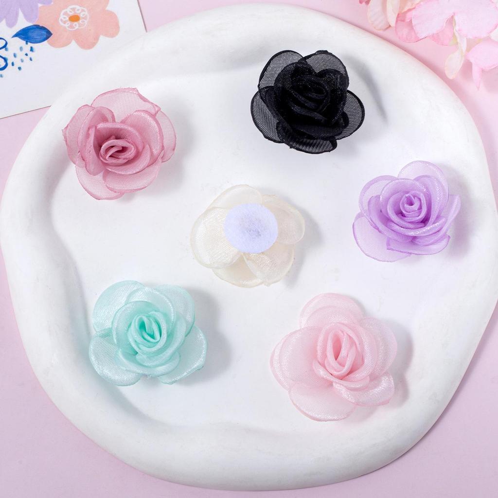 Handmade Chiffon Mesh Rose Flowers: Burned Edge Hair Clips, DIY Accessories for Shoes, Hats, and Clothing.