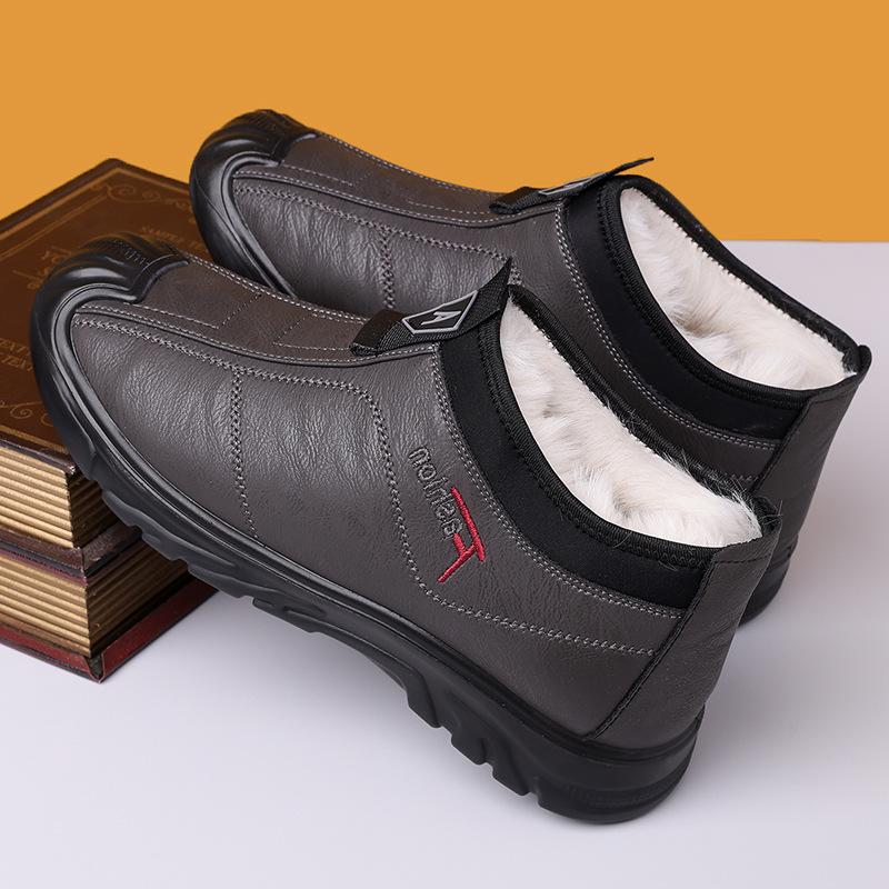Men's Sports Cotton Shoes Winter Fleece Warm Cotton Shoes Waterproof Leather Upper One-step Casual Soft Sole Comfortable