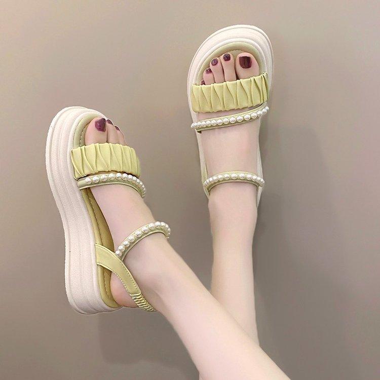 Platform Sandals Summer Fairy Wind Pearl Fashion Casual One Word Roman Beach Women's Shoes