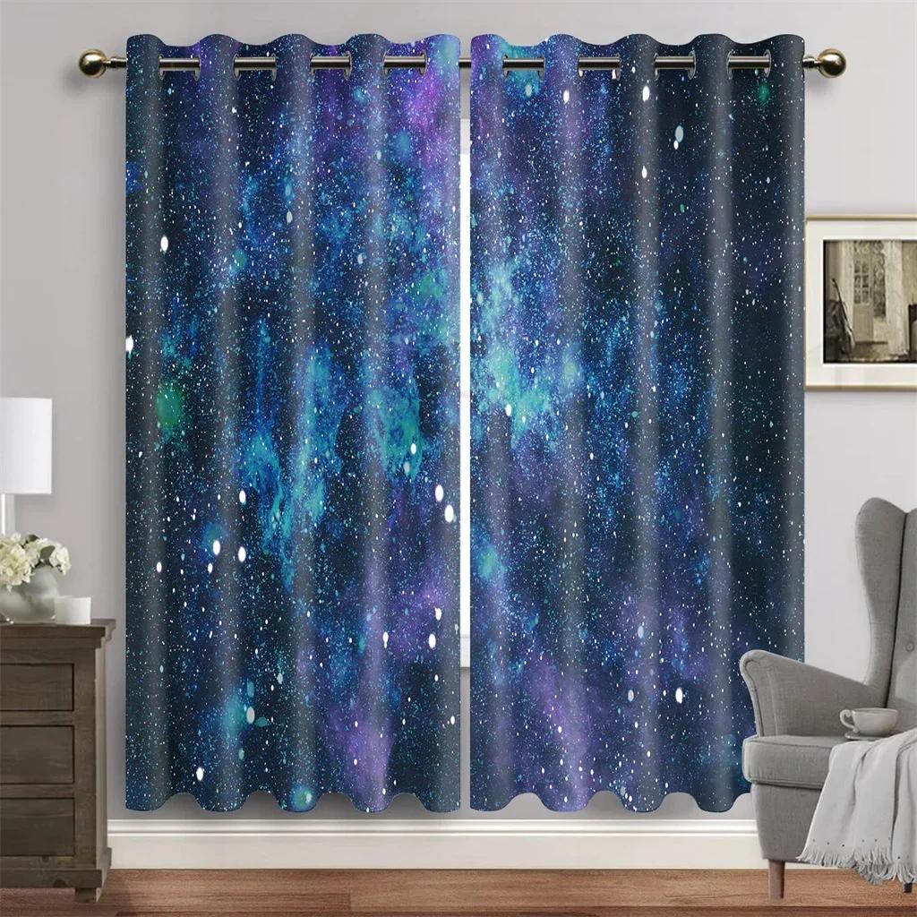 3D Purple Blue Galaxy Space Universe Stars Starry Window Curtains For Living Room Kids Bedroom Bathroom Kicthen Door Home Decor2