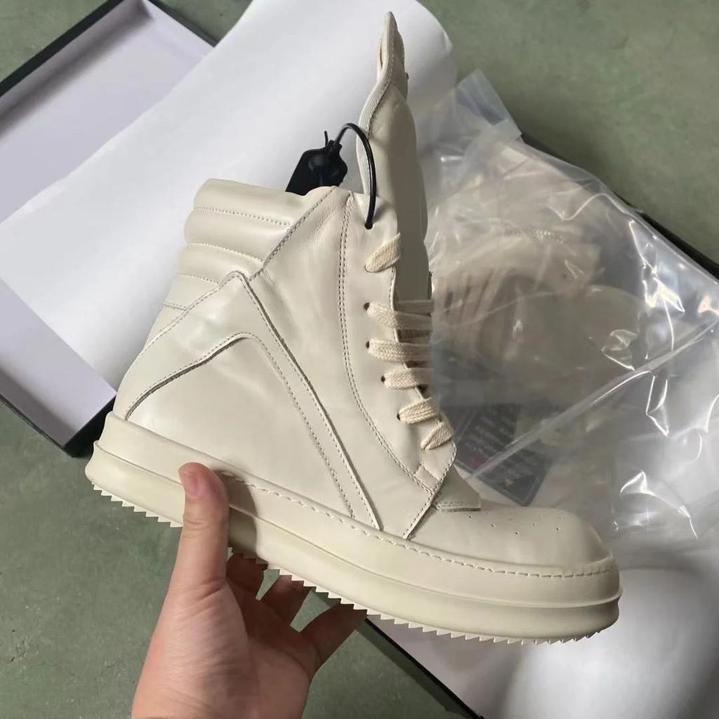 Brand Men Shoes Ivory Calf Leather High-Top Casual Women Sneakers Classic Leather Shoe Luxury Fashion Designer Woman Ankle Boots