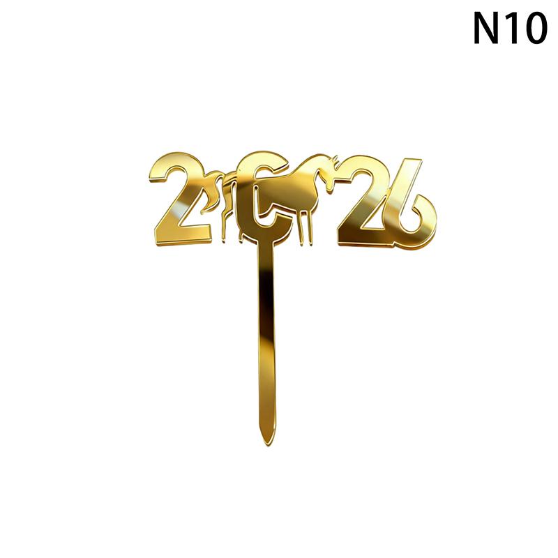 2026 Happy New Year Party Cake Topper Decoration Gold Acrylic Dessert Flag Kids New Year Xmas Gift Cake Topper Baking Supplies
