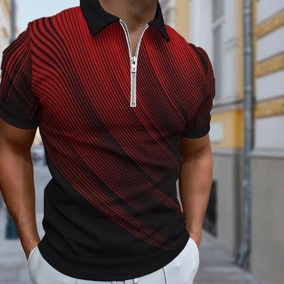 Men's Shirt Polo Casual Zip Short Sleeve Fashion Casual Zipper Summer Spring Regular Fit Advanced Gradient 3D Print Shirt