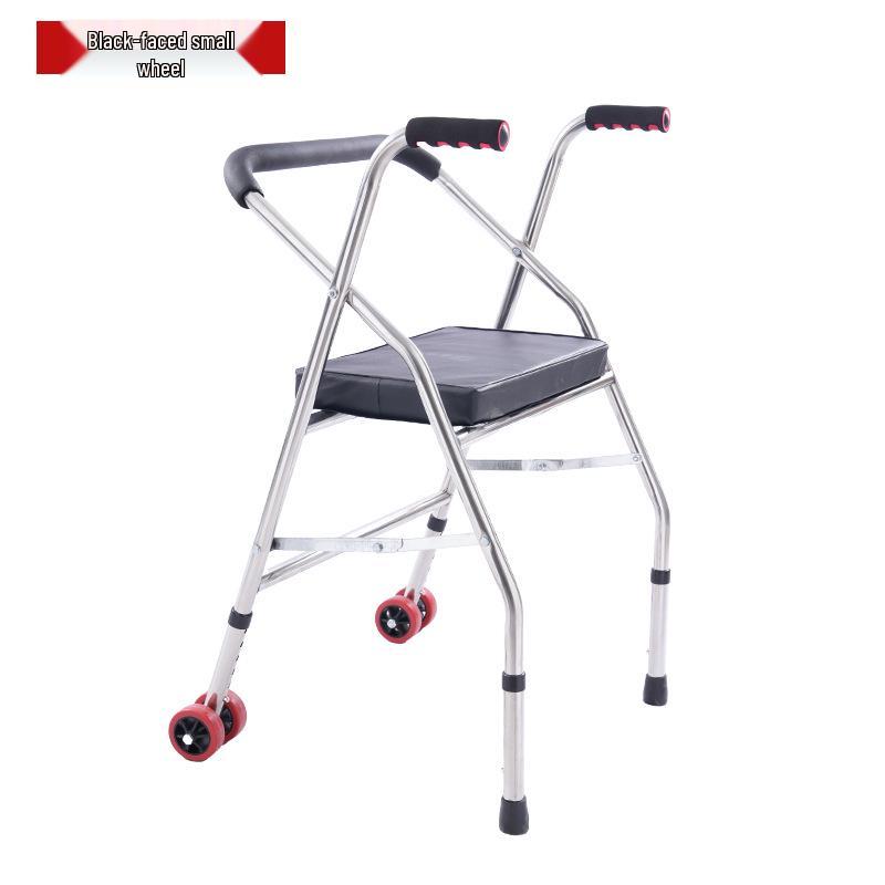 Stainless Steel Rollator Walker with Seat and Wheels - Rehabilitation Support Frame