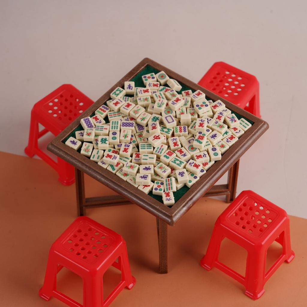 1:12 Dollhouse Dollhouse Mini Chess And Card Props Mahjong Table Chair Model Ornament Play House Toy