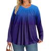 Women's Plus Size Fashion  Printed Casual Pleated Round Neck Long Sleeve Top